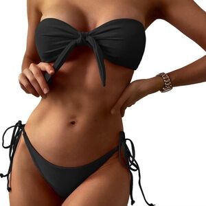 NWT ZAFUL Women's Bandeau Bikini Set High Cut Strapless Knot Front